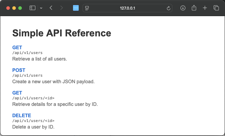An extremely simple API reference page