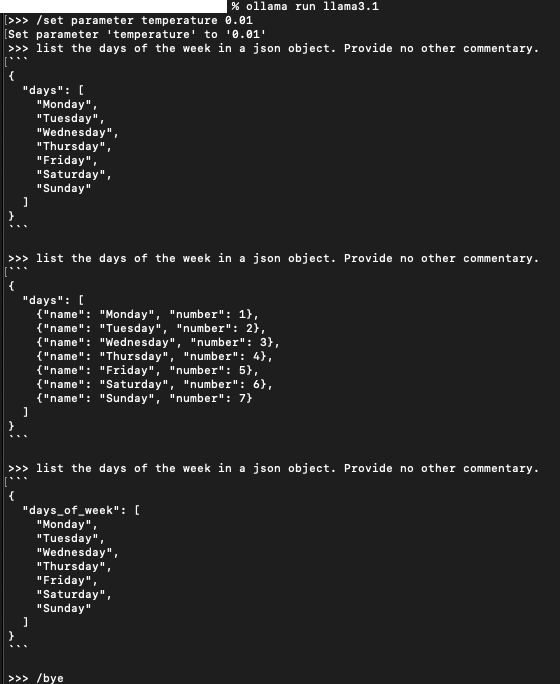 Getting a json response from llama3.1
